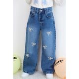 Breeze Kız Çocuk Jean Pantolon Inci Detaylı Fiyonk Işlemeli 5-9 Yaş, Mavi