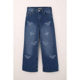 Breeze Kız Çocuk Jean Pantolon Kelebek Nakışlı 10-14 Yaş, Mavi - 12 Yaş
