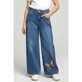 Breeze Kız Çocuk Jean Pantolon Kelebek Nakışlı Düğmeli Fermuarlı 10-14 Yaş, Mavi