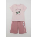 Breeze Kız Çocuk Kapri Takım Çiçek ve Kuş Figürlü 5-10 Yaş, Pembe - 9 Yaş