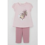 Breeze Kız Çocuk Kapri Taytlı Takım Çiçekli Kız Baskılı 1.5-5 Yaş, Pembe