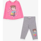 Breeze Kız Çocuk Kapri Taytlı Takım Kız Baskılı 1.5-5 Yaş, Neon Pembe - 18 Ay