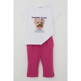 Breeze Kız Çocuk Kapri Taytlı Takım Sevimli Köpekçik Baskılı Fiyonklu 1.5-5 Yaş , Beyaz - 2 Yaş