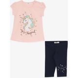 BREEZE Kız Çocuk Kapri Taytlı Takım Unicorn Baskılı 1.5-5 Yaş, Somon - 18 Ay