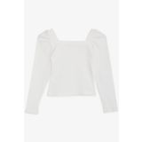 Breeze Kız Çocuk Kare Yaka Uzun Kollu Bluz Fitilli Crop 8-14 Yaş, Ekru