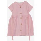 BREEZE Kız Çocuk Keten Elbise Düğmeli Yanları Cepli 1.5-5 Yaş, Pembe
