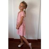 BREEZE Kız Çocuk Keten Elbise Düğmeli Yanları Cepli 6-12 Yaş, Pembe