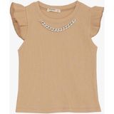 Breeze Kız Çocuk Kolları Fırfırlı Zincirli Kaşkorse T-Shirt - 10 - 11 Yaş - Bej