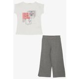 BREEZE Kız Çocuk Pantolonlu Takım Çiçek Baskılı Yırtmaçlı 6-12 Yaş, Ekru