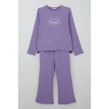 Breeze Kız Çocuk Pantolonlu Takım Yazı & Kalp Nakışlı Pantolonu Fiyonk Aksesuarlı 4-8 Yaş, Lila