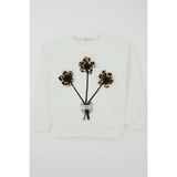 Breeze Kız Çocuk Sweatshirt Çiçek Buketi Yazı Armalı Tüllü 9-14 Yaş, Ekru