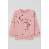 Breeze Kız Çocuk Sweatshirt Fiyonk & Kalp Baskılı 3-8 Yaş, Pembe - 5 Yaş