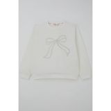 Breeze Kız Çocuk Sweatshirt Inci Taş Işlemeli 7-12 Yaş, Ekru