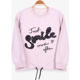 Breeze Kız Çocuk Sweatshirt İncili Taşlı Beli Bağcıklı 6-12 Yaş, Bej Melanj