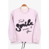 Breeze Kız Çocuk Sweatshirt Incili Taşlı Beli Bağcıklı Bej Melanj (6-12 Yaş) - 9 Yaş