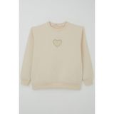 Breeze Kız Çocuk Sweatshirt Işıltılı Kalp Masalı Inci Işlemeli 9-14 Yaş, Krem - Krem Rengi - 11 Yaş
