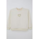 Breeze Kız Çocuk Sweatshirt Işıltılı Kalp Masalı Inci Işlemeli 9-14 Yaş, Krem - Krem Rengi - 12 Yaş