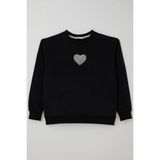 Breeze Kız Çocuk Sweatshirt Işıltılı Kalp Masalı Inci Işlemeli 9-14 Yaş, Siyah - 10 Yaş