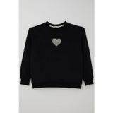 Breeze Kız Çocuk Sweatshirt Işıltılı Kalp Masalı Inci Işlemeli 9-14 Yaş, Siyah