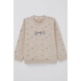 Breeze Kız Çocuk Sweatshirt Kalp Desenli Yazı Baskılı 1.5-5 Yaş, Bej - 2 Yaş