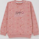 Breeze Kız Çocuk Sweatshirt Kalp Desenli Yazı Baskılı 1.5-5 Yaş, Gülkurusu