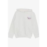 BREEZE Kız Çocuk Sweatshirt Kanguru Cepli Yazı Baskılı Güpürlü 3-8 Yaş, Ekru