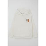 Breeze Kız Çocuk Sweatshirt Kapüşonlu Arma Detaylı 4-8 Yaş, Ekru - 7 Yaş