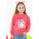 Breeze Kız Çocuk Sweatshirt Köpekcik Baskılı Mercan (3-7 Yaş) - 3 Yaş