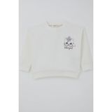 Breeze Kız Çocuk Sweatshirt Minik Taçlı Kedi Prenses Baskılı Sırt Baskı Detaylı 1.5-5 Yaş, Ekru
