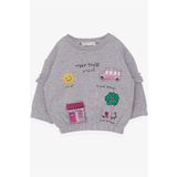 Breeze Kız Çocuk Sweatshirt Okul Temalı 1-4 Yaş, Gri Melanj