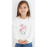 Breeze Kız Çocuk Sweatshirt Omuzları Çiçek Nakış Detaylı Çiçek Baskılı 2-6 Yaş, Ekru