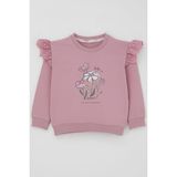 Breeze Kız Çocuk Sweatshirt Omuzları Çiçek Nakış Detaylı Çiçek Baskılı 2-6 Yaş, Gülkurusu - Gül Kurusu - 4 Yaş