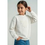 Breeze Kız Çocuk Sweatshirt Örgü Aplike Fiyonk Armalı 5-9 Yaş, Ekru - 7 Yaş