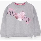 Breeze Kız Çocuk Sweatshirt Pullu Yazı Baskılı 4-8 Yaş, Açık Gri Melanj - 4 Yaş