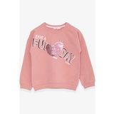 Breeze Kız Çocuk Sweatshirt Pullu Yazı Baskılı 4-8 Yaş, Gülkurusu