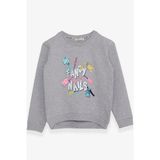 Breeze Kız Çocuk Sweatshirt Renkli Oje Baskılı 6-12 Yaş, Gri Melanj - 6 Yaş
