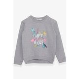 Breeze Kız Çocuk Sweatshirt Renkli Oje Baskılı 6-12 Yaş, Gri Melanj