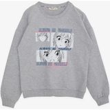 Breeze Kız Çocuk Sweatshirt Şaşkın Kız Baskılı 9-14 Yaş, Gri Melanj - 9 Yaş