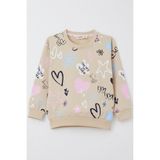 Breeze Kız Çocuk Sweatshirt Sevgi Temalı Desenli 3-8 Yaş, Bej - 3 Yaş
