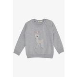 BREEZE Kız Çocuk Sweatshirt Sevimli Ceylan Baskılı 1.5-5 Yaş, Gri Melanj