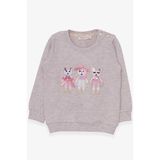 Breeze Kız Çocuk Sweatshirt Sevimli Hayvancıklar Baskılı 1.5-5 Yaş, Bej Melanj - 1,5 Yaş