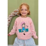 Breeze Kız Çocuk Sweatshirt Sevimli Kız Baskılı 1.5-5 Yaş, Somon Melanj - 1,5 Yaş