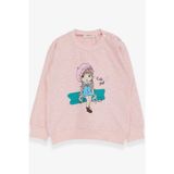 Breeze Kız Çocuk Sweatshirt Sevimli Kız Baskılı 1.5-5 Yaş, Somon Melanj - 4 Yaş