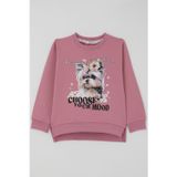 Breeze Kız Çocuk Sweatshirt Sevimli Köpekçik Baskılı Fiyonklu Yazı Baskılı 3-8 Yaş , Gülkurusu