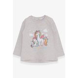 Breeze Kız Çocuk Sweatshirt Sevimli Unicorn Baskılı 1-4 Yaş, Bej Melanj - 1,5 Yaş