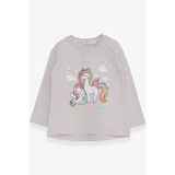 Breeze Kız Çocuk Sweatshirt Sevimli Unicorn Baskılı 1-4 Yaş, Bej Melanj