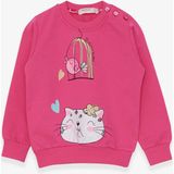 Breeze Kız Çocuk Sweatshirt Simli Kedicik Baskılı 1.5-5 Yaş, Pembe - 1,5 Yaş