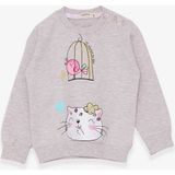 Breeze Kız Çocuk Sweatshirt Simli Kedicik Baskılı Bej Melanj (1.5-5 Yaş) - 1,5 Yaş
