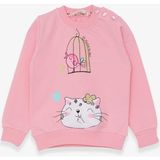 Breeze Kız Çocuk Sweatshirt Simli Kedicik Baskılı Pudra (1.5-5 Yaş) - 1,5 Yaş