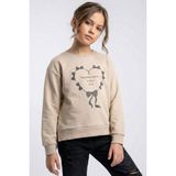 Breeze Kız Çocuk Sweatshirt Simli Kurdeleli Kalp Baskılı 9-14 Yaş, Bej